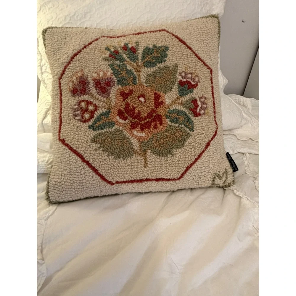 Laura Megroz for Chandler 4 Corners Hooked Wool Floral Pillow Velvet 16 Inch